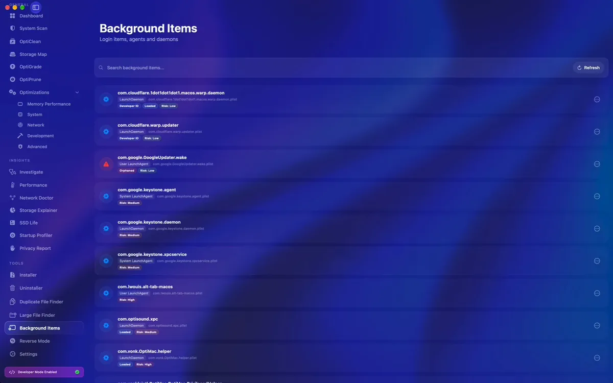 OptiMac: Background Items