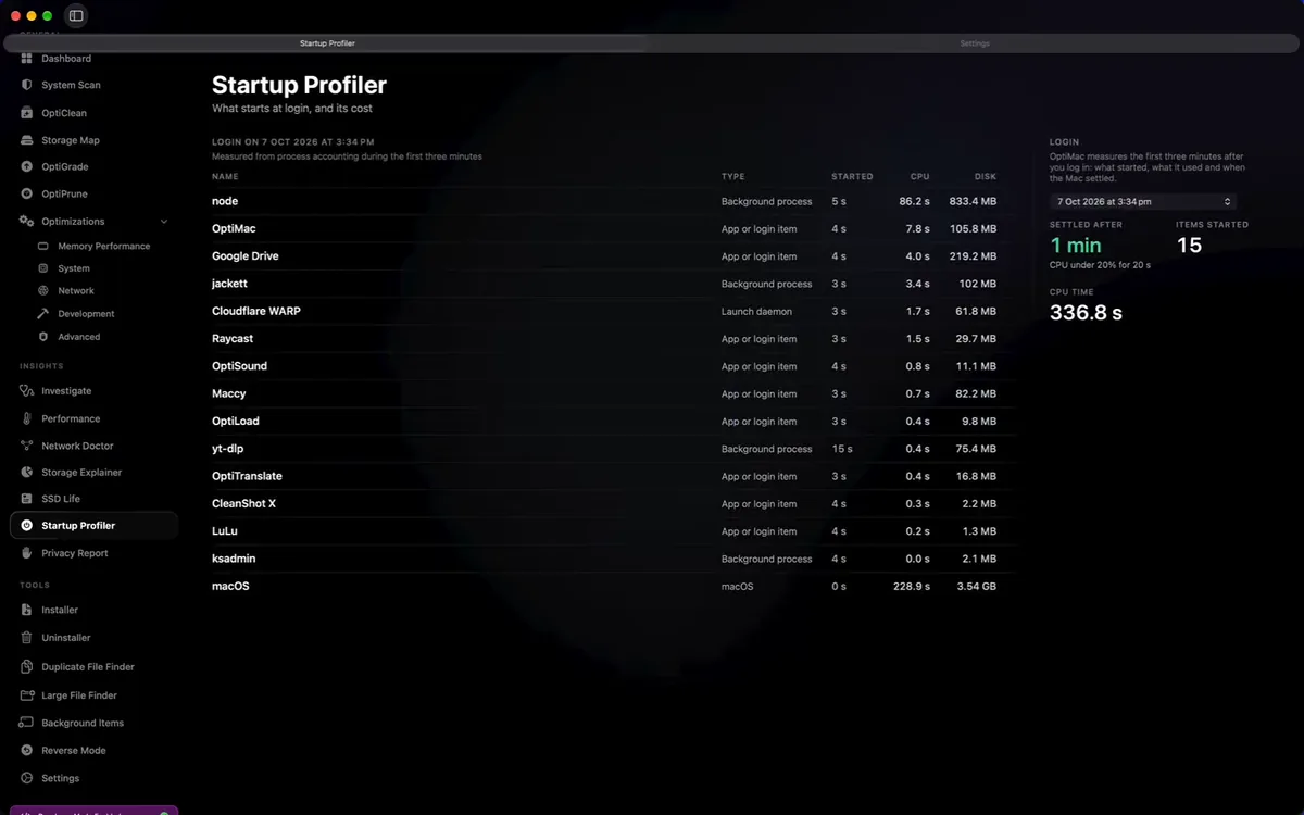 OptiMac: Startup Profiler