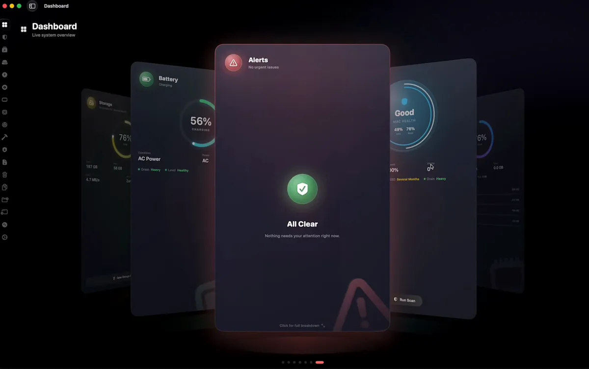 The Dashboard's Alerts card: All Clear, nothing needs your attention right now