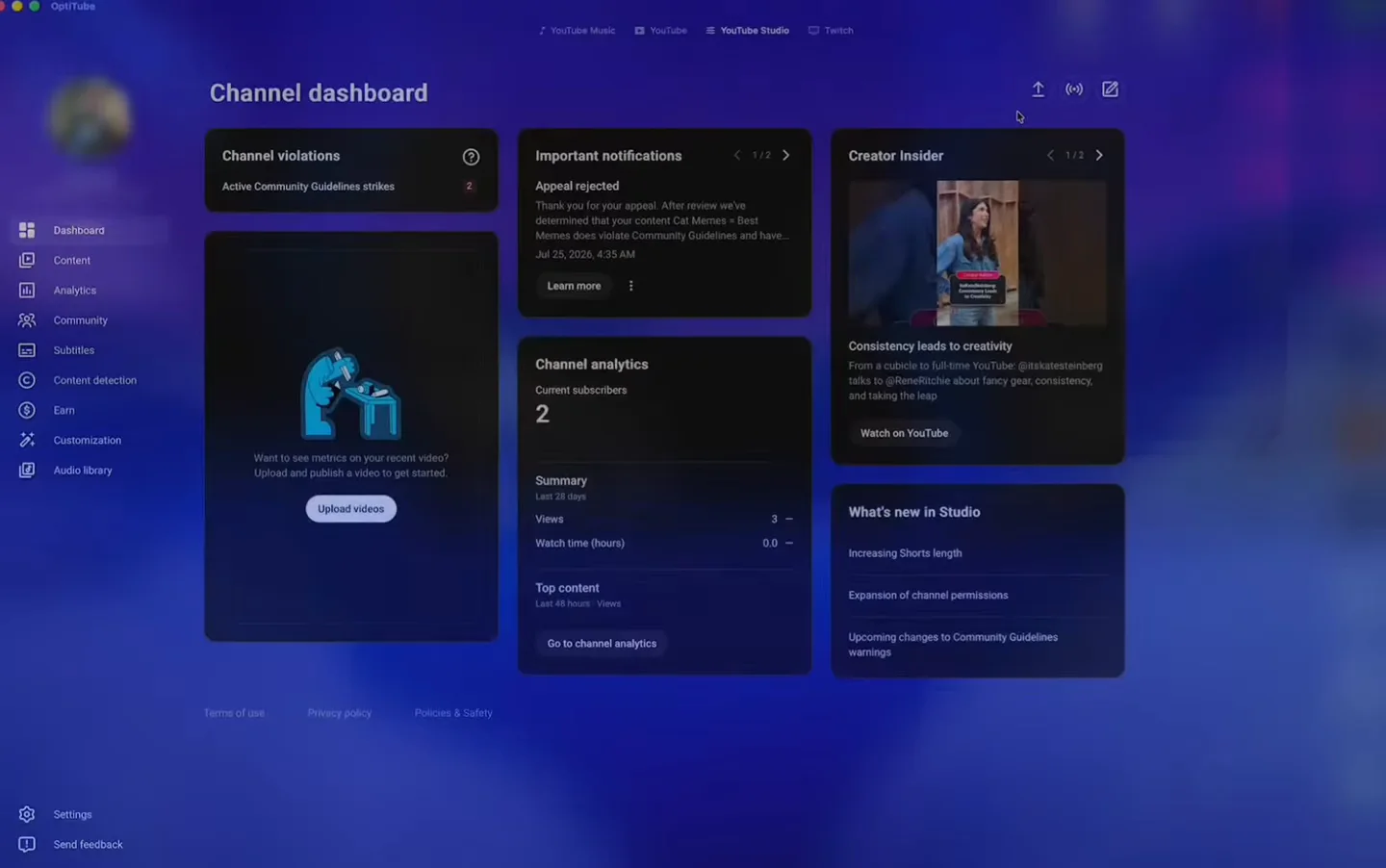 OptiTube: YouTube Studio