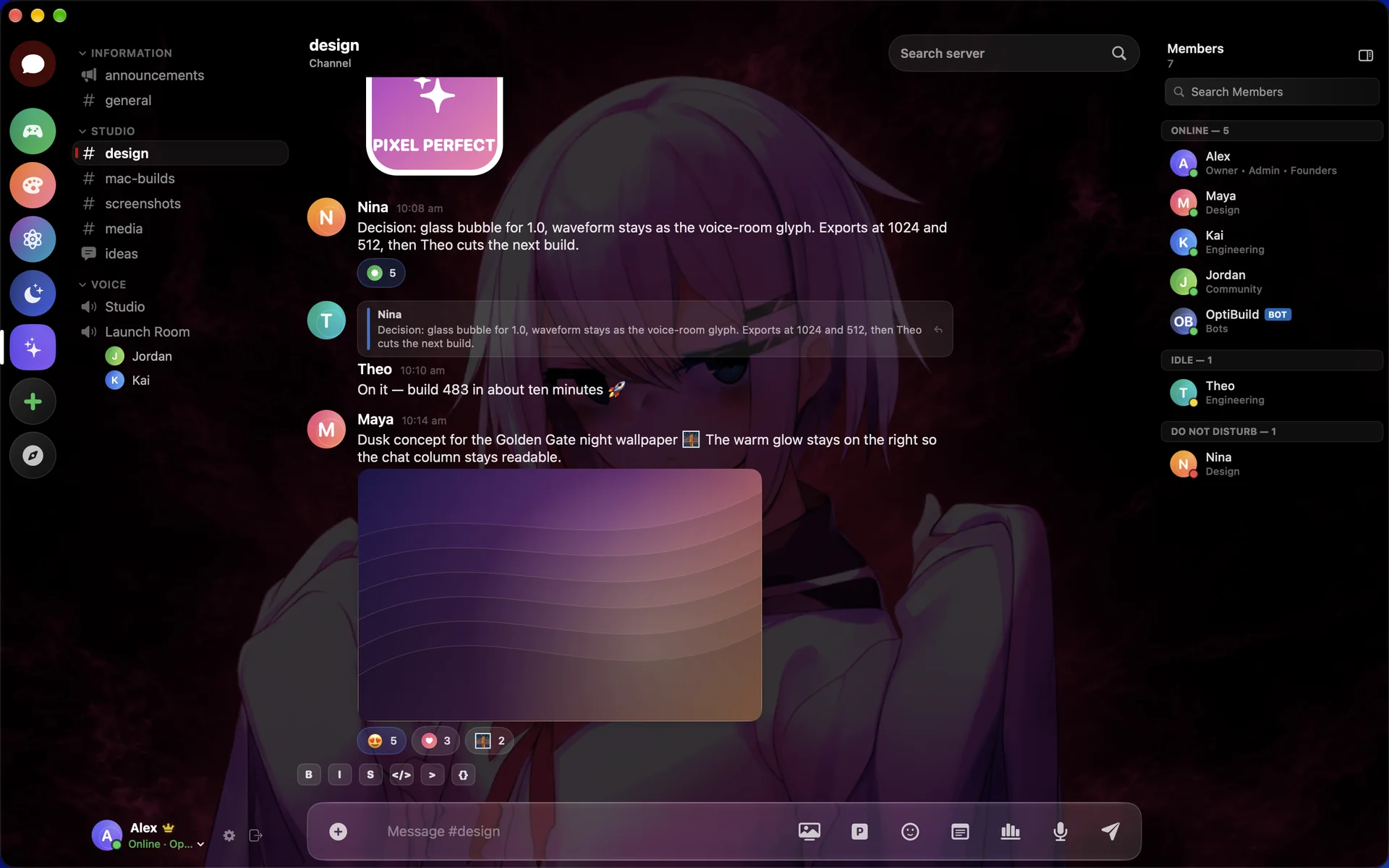 A server channel in the Red Anime theme