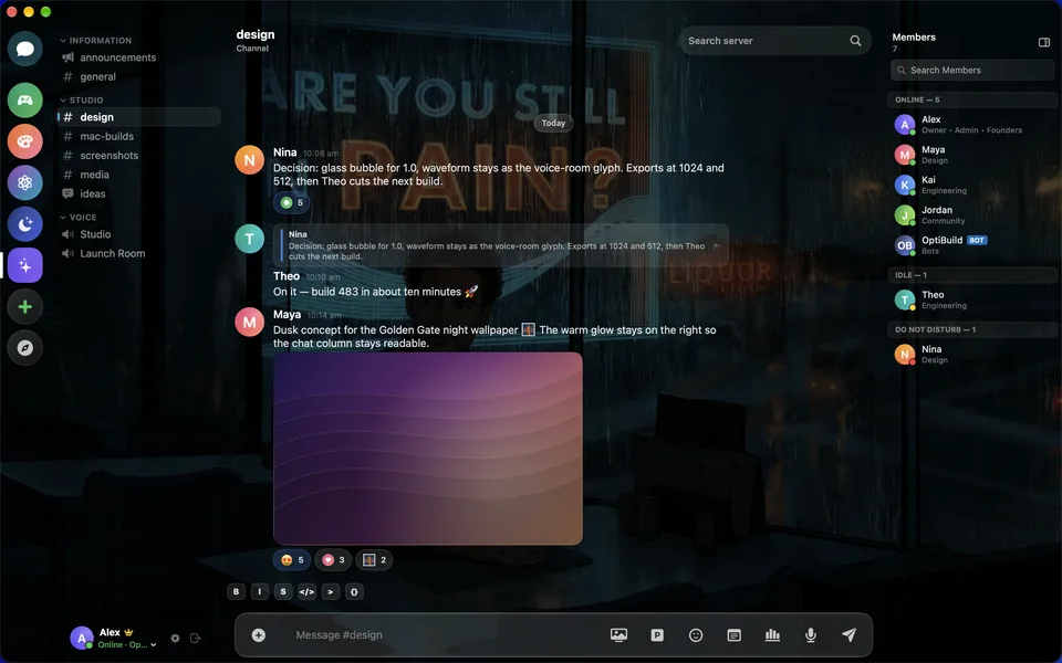 A server channel with an image, replies and reactions