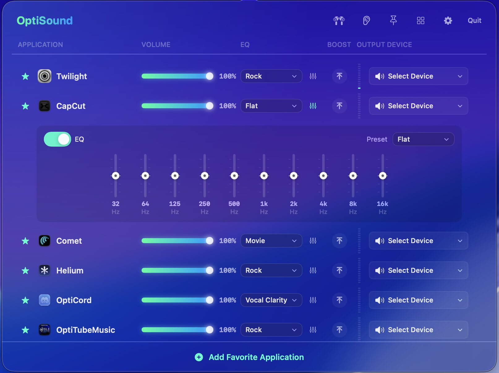 OptiSound boost controls pushing an application beyond 100% volume