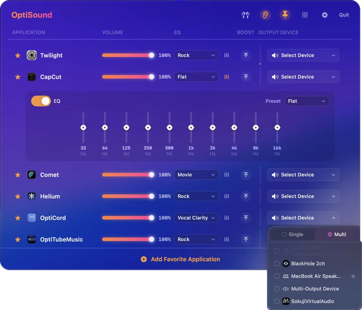 OptiSound sending apps to two outputs at once