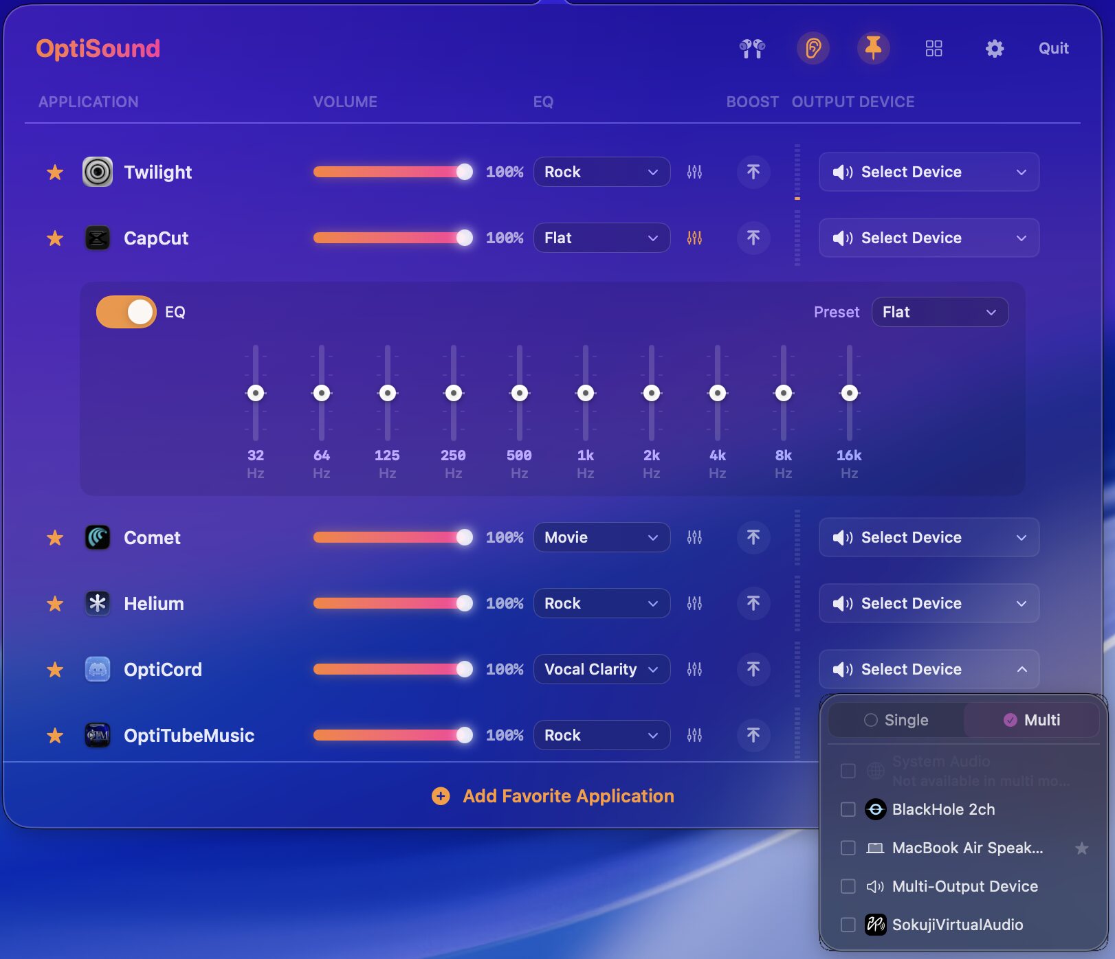 OptiSound settings · theme engine and interface preferences