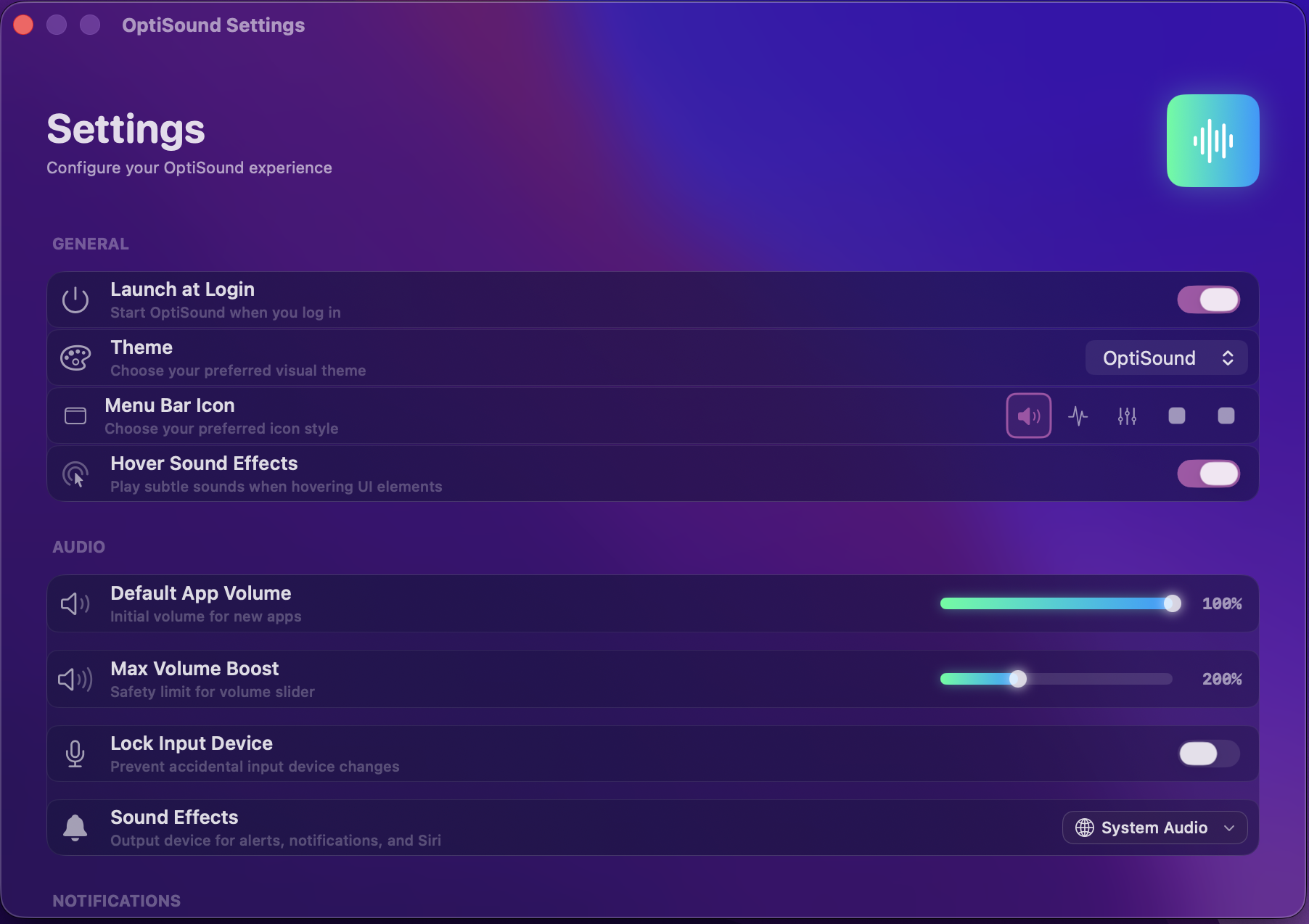 OptiSound Settings Part 1